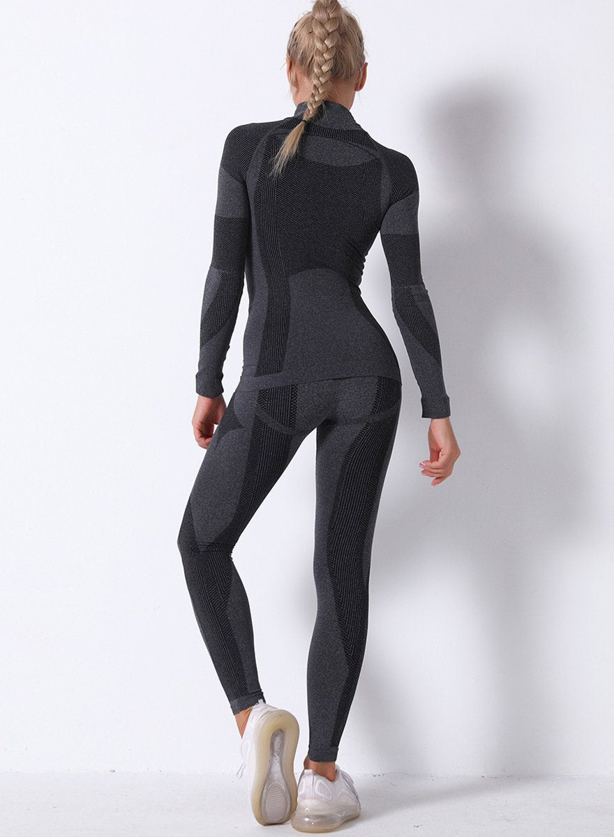 High Waist Seamless Breathable Long Sleeve Sports Top and Legging Set-JustFittoo