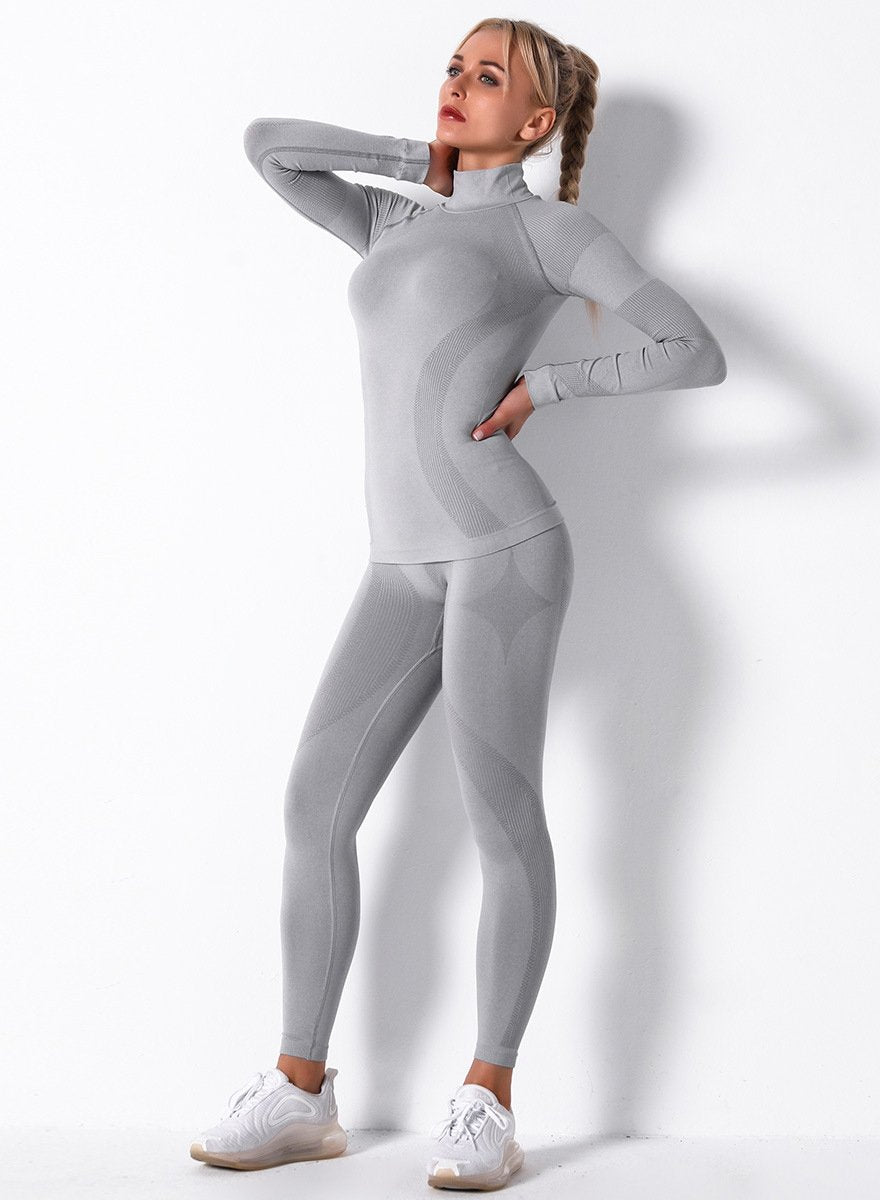 High Waist Seamless Breathable Long Sleeve Sports Top and Legging Set-JustFittoo