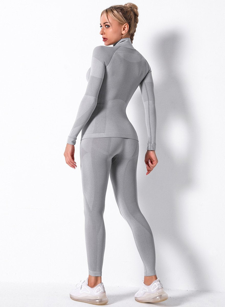 High Waist Seamless Breathable Long Sleeve Sports Top and Legging Set-JustFittoo