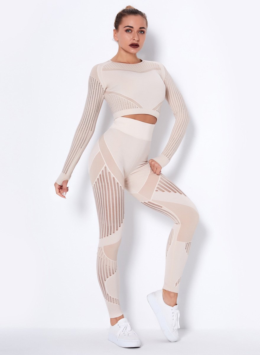 Seamless Women Solid Hollow Out Sport Shirt and Legging-JustFittoo