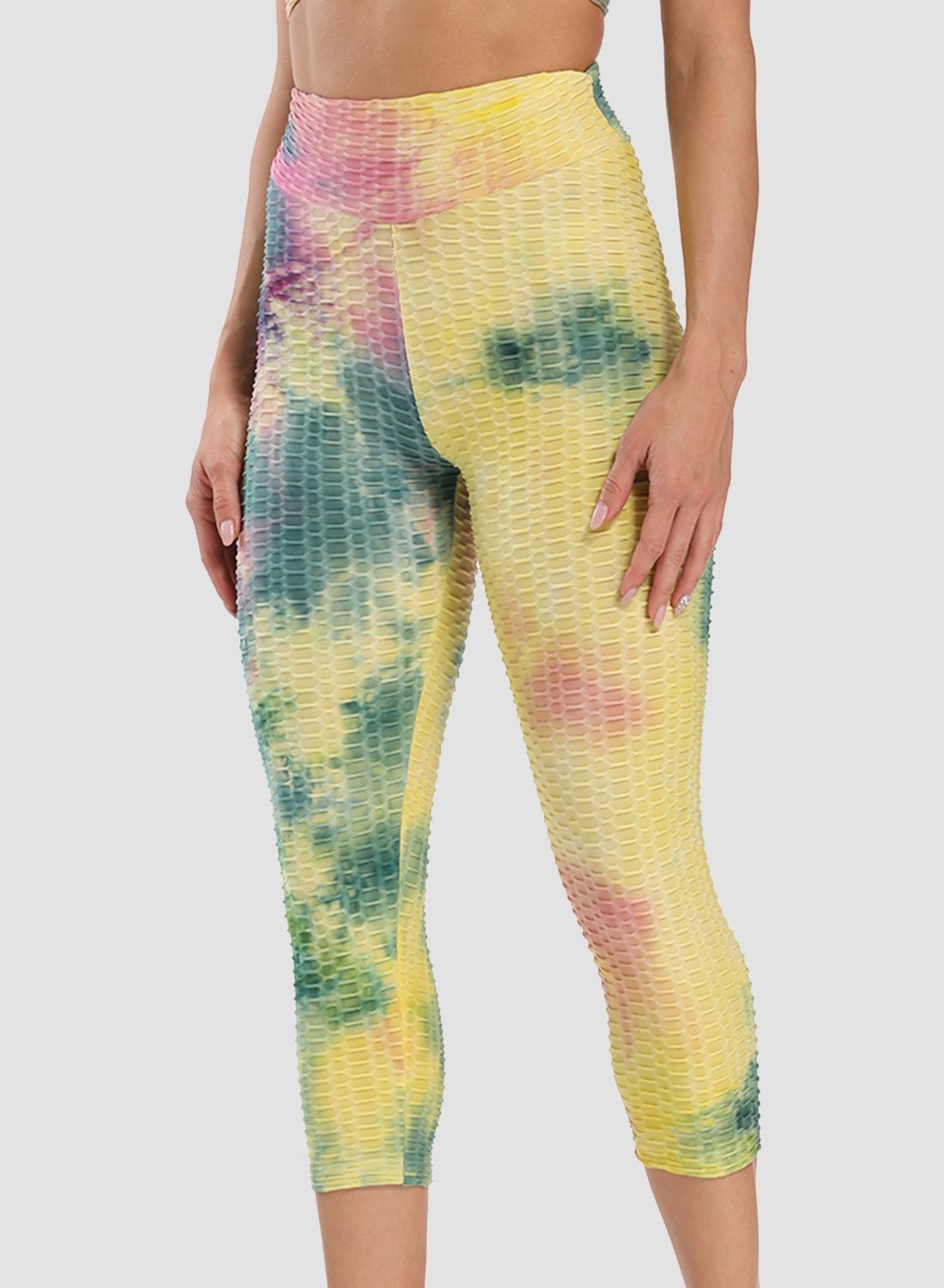 Fittoo Tie-dyed Ruched Leggings Textured Scrunch Butt Honeycomb Leggings