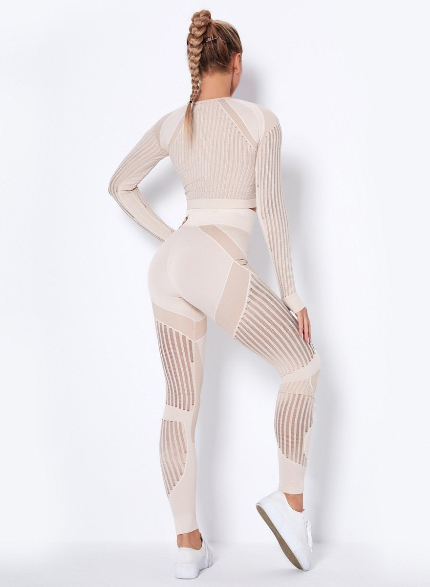 Seamless Women Solid Hollow Out Sport Shirt and Legging-JustFittoo