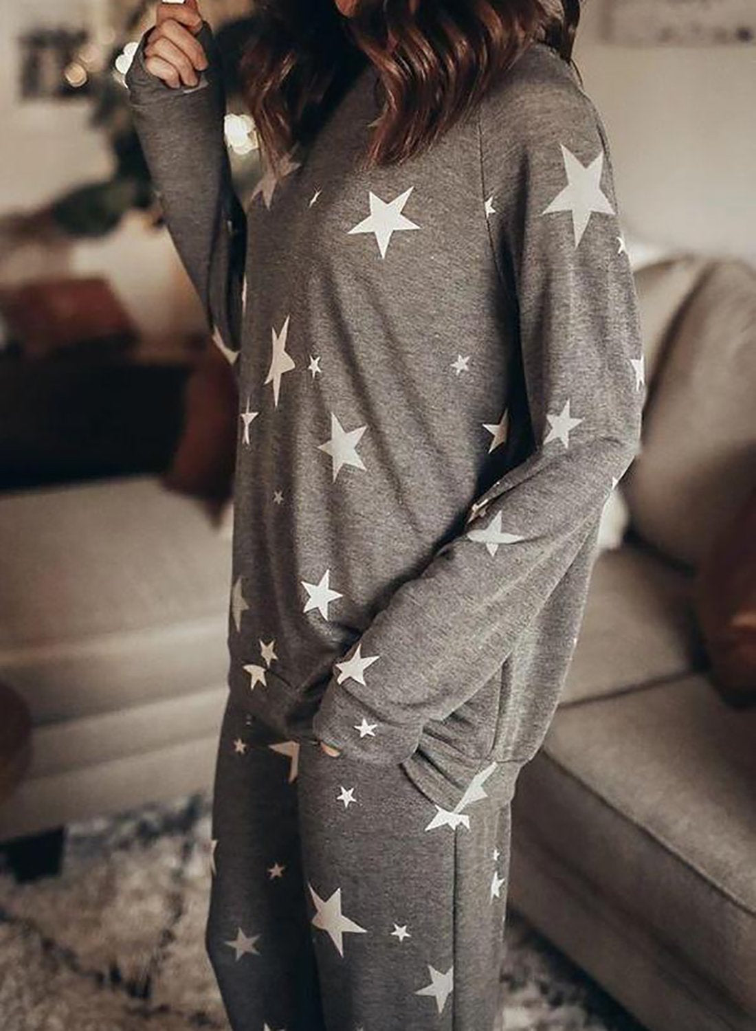 Soft Fashion Star Print Home Casual Two Sets