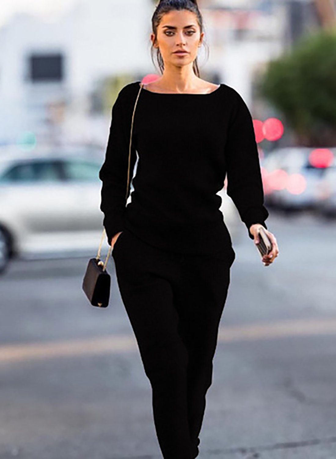 Women Fall Wide Neck Casual Two Pieces Set