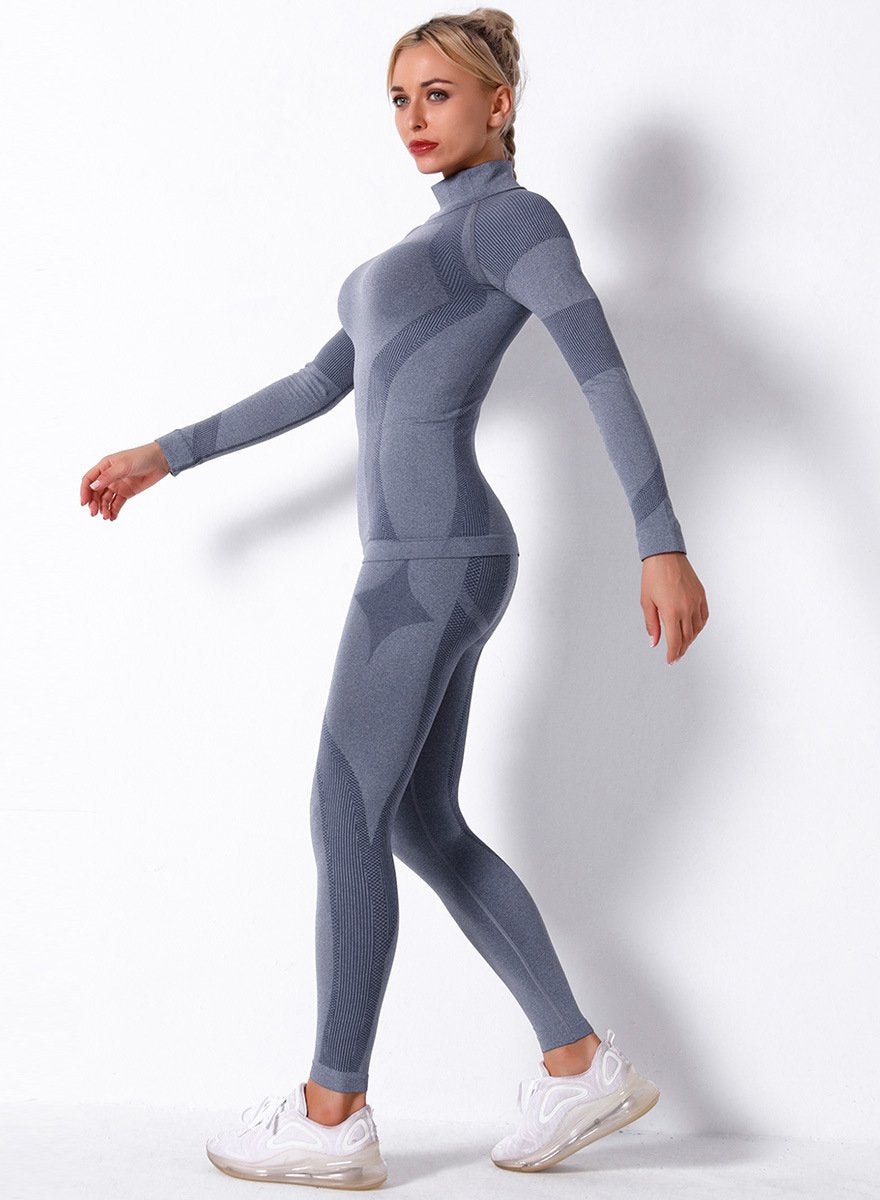High Waist Seamless Breathable Long Sleeve Sports Top and Legging Set-JustFittoo
