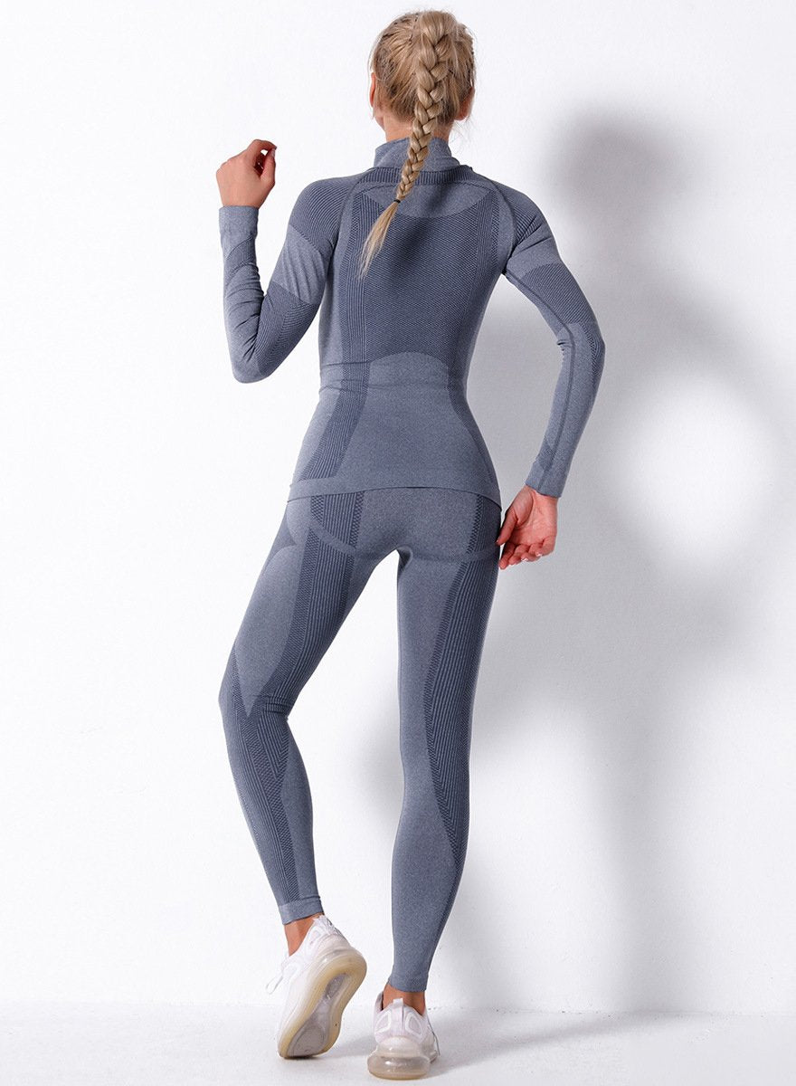 High Waist Seamless Breathable Long Sleeve Sports Top and Legging Set-JustFittoo