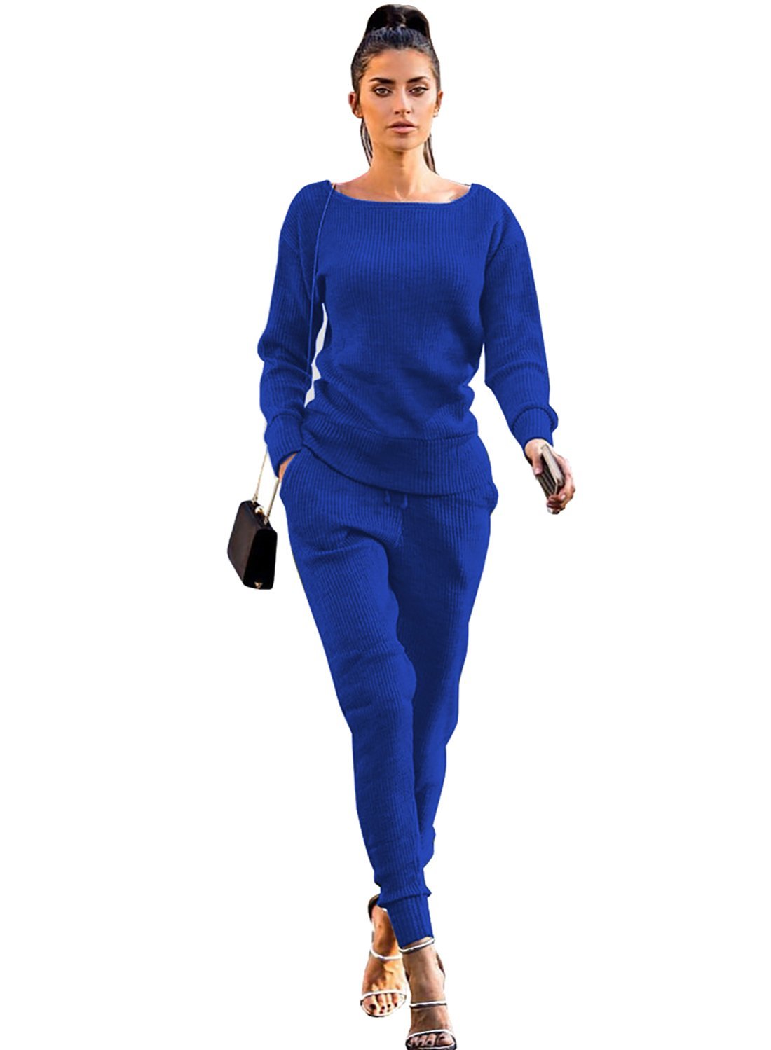Women Fall Wide Neck Casual Two Pieces Set