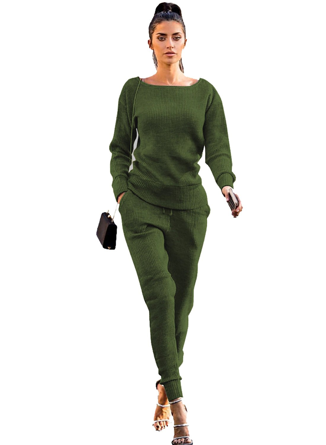 Women Fall Wide Neck Casual Two Pieces Set