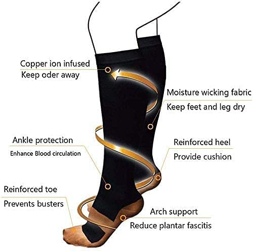 FITTOO Compression Socks Medical Foot Care Sleeve for Men & Women - Copper Ankle and Arch Support, Graduated Sport Stockings, Circulation and Recovery