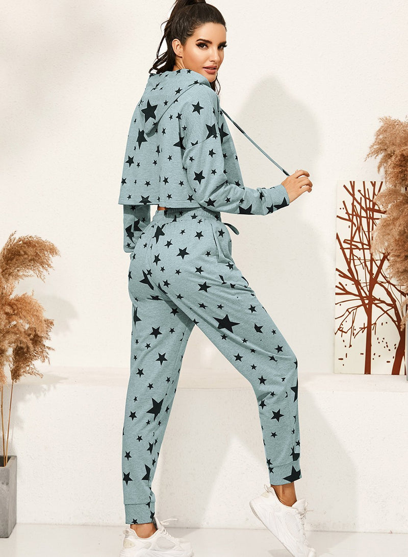 Star Print Casual Two Piece Set Hoodie