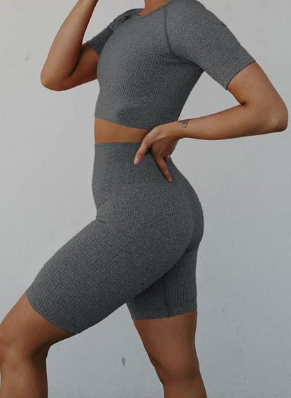 Three Color Women Summer Short Sports Two Pieces Sets