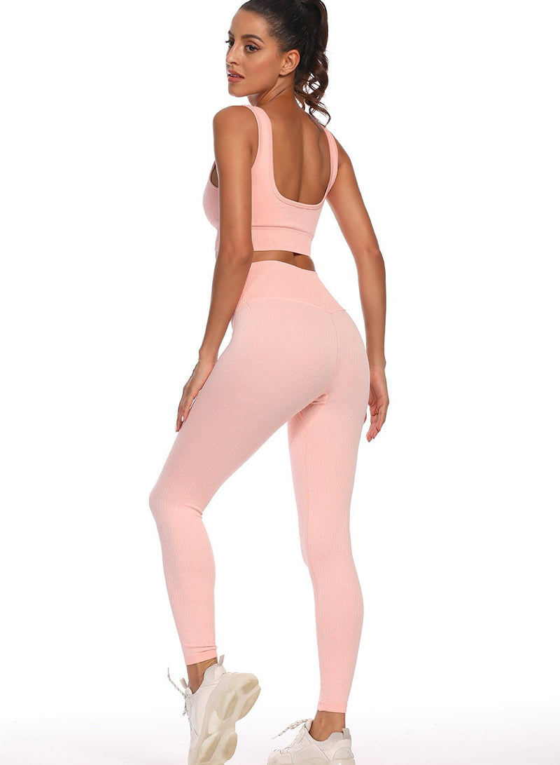High Waist Women Solid Color Fitness Bra and Legging