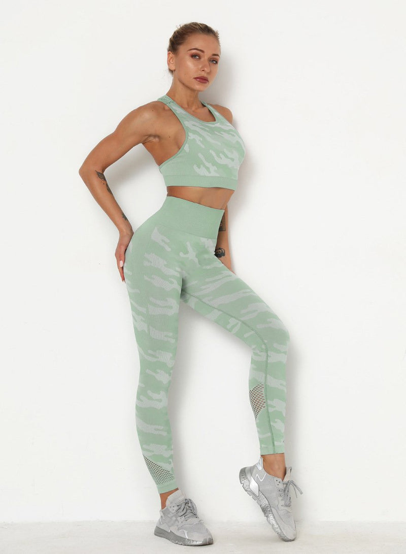 Camouflage Print Women Seamless Sport Bra and Legging Set-JustFittoo