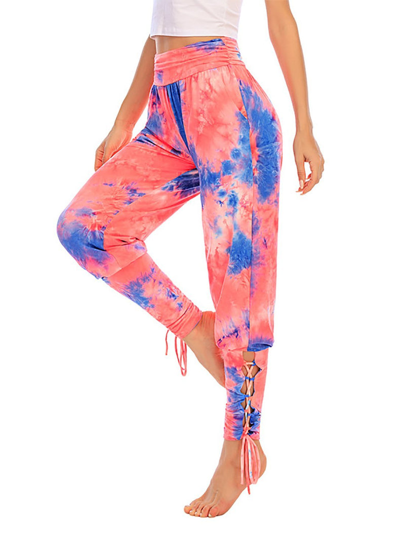 High Waist Tie Dyed Ankle Tied Casual Sports Pant