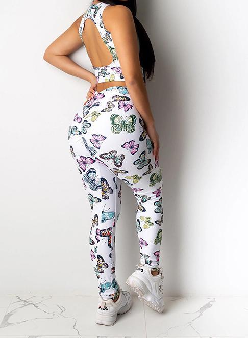 Women Butterfly Design Backless Top and Legging Sets