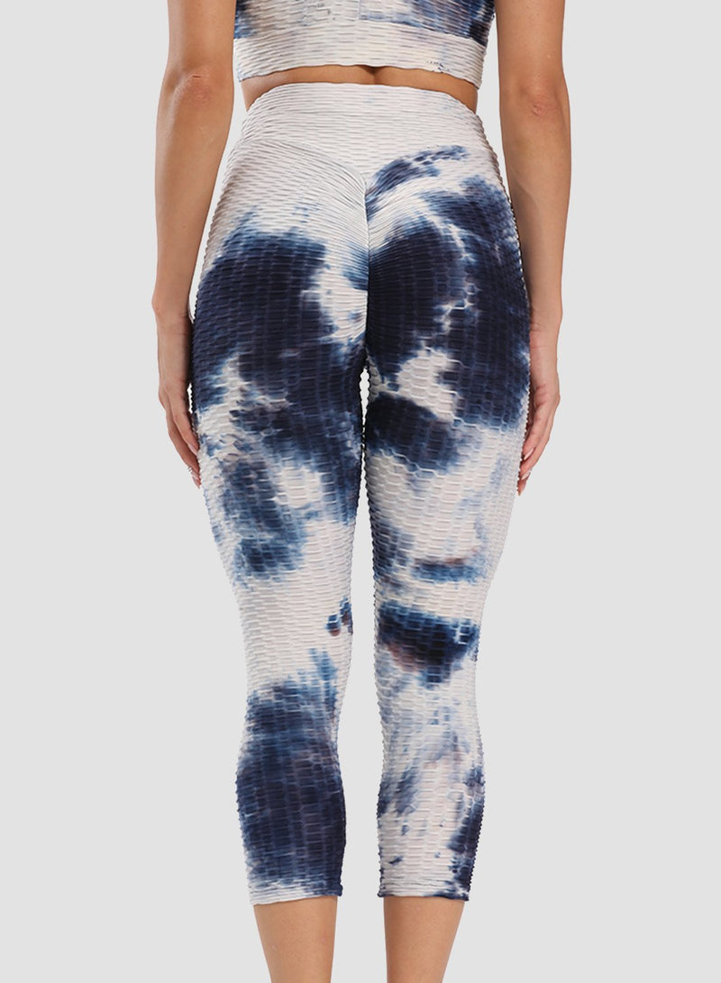Fittoo Tie-dyed Ruched Leggings Textured Scrunch Butt Honeycomb Leggings