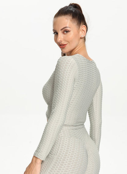 Sexy V Neck Long Sleeve Cross Design Women Sport Top