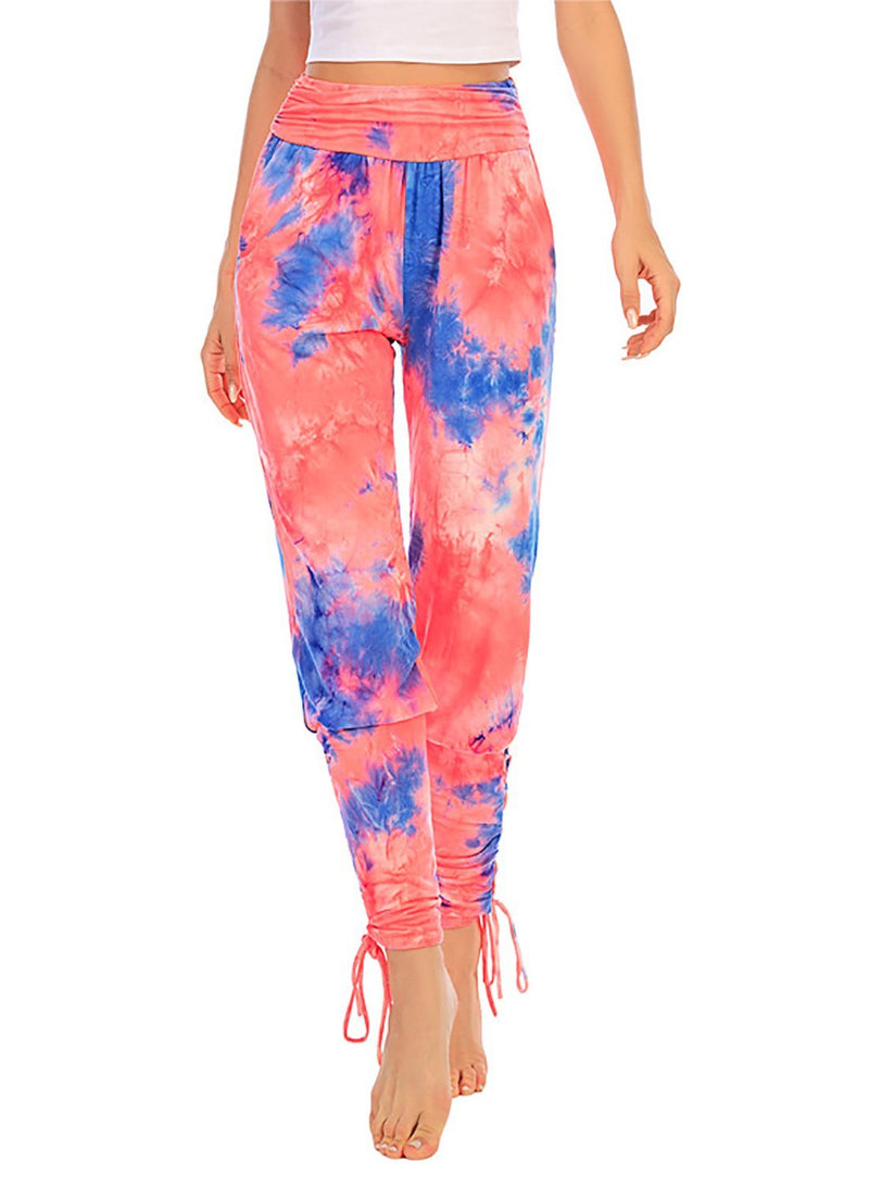 High Waist Tie Dyed Ankle Tied Casual Sports Pant