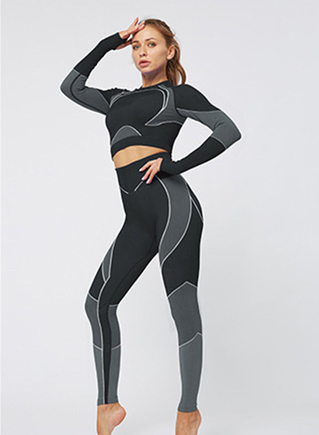 Body Shaping Seamless Long Sleeve Sport Top and Legging-JustFittoo