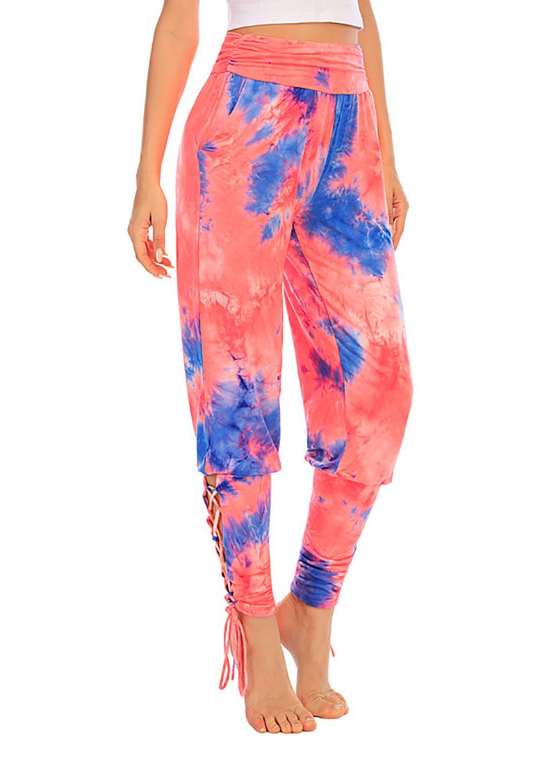 High Waist Tie Dyed Ankle Tied Casual Sports Pant