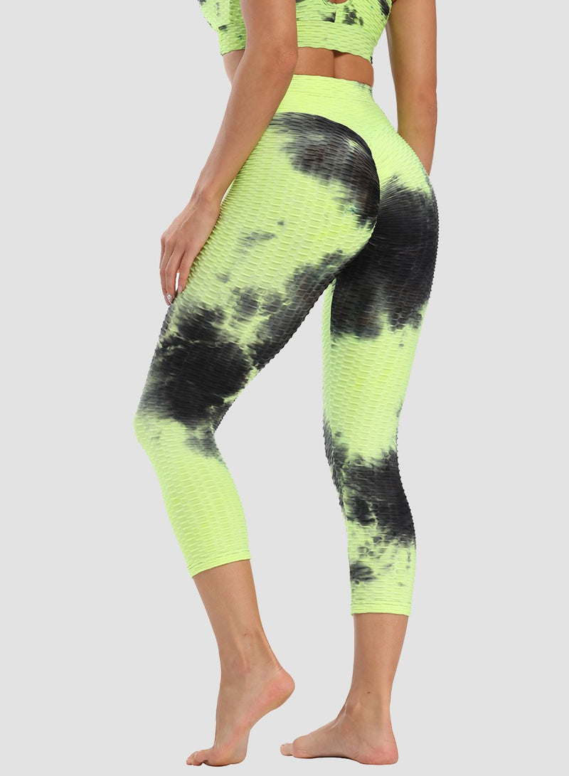 Fittoo Tie-dyed Ruched Leggings Textured Scrunch Butt Honeycomb Leggings