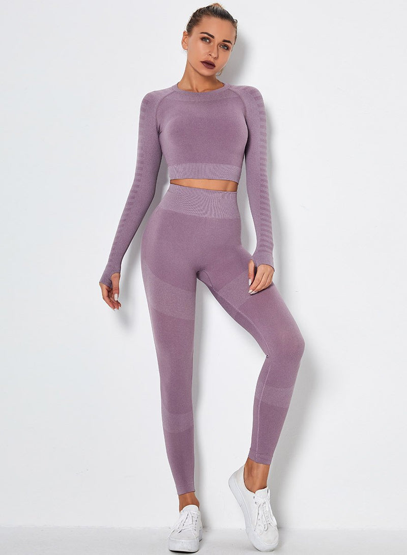 Seamless Long Sleeve Crop Top and Sport Legging-JustFittoo