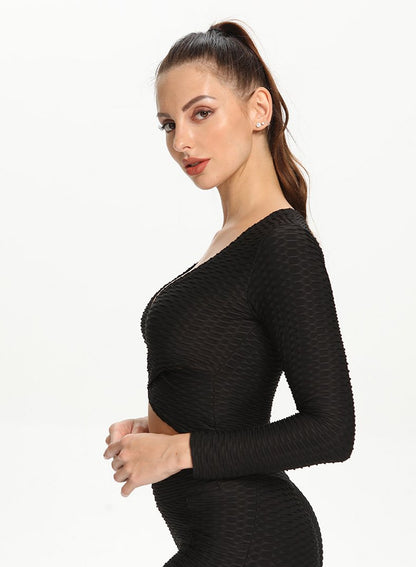 Sexy V Neck Long Sleeve Cross Design Women Sport Top