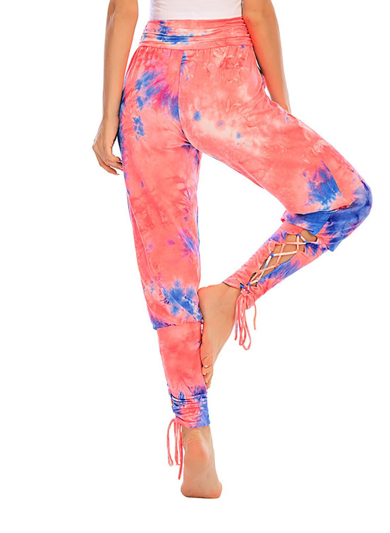 High Waist Tie Dyed Ankle Tied Casual Sports Pant