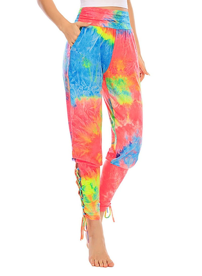 High Waist Tie Dyed Ankle Tied Casual Sports Pant