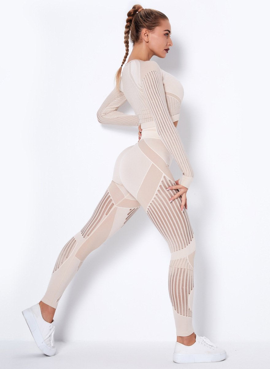 Seamless Women Solid Hollow Out Sport Shirt and Legging-JustFittoo