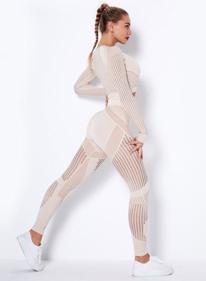 Seamless Women Solid Hollow Out Sport Shirt and Legging-JustFittoo