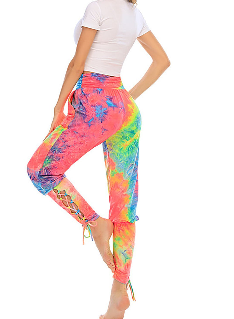 High Waist Tie Dyed Ankle Tied Casual Sports Pant