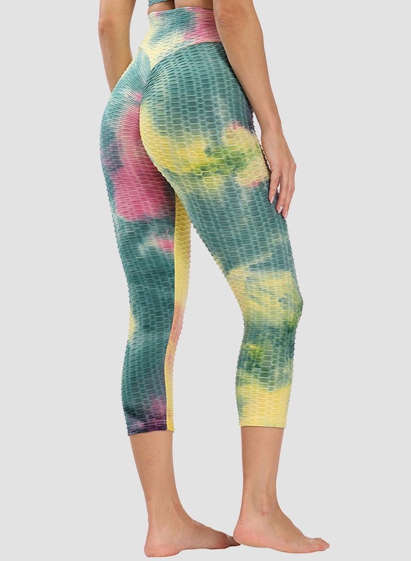 Fittoo Tie-dyed Ruched Leggings Textured Scrunch Butt Honeycomb Leggings