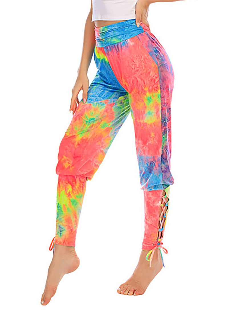 High Waist Tie Dyed Ankle Tied Casual Sports Pant