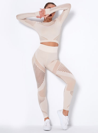 Seamless Women Solid Hollow Out Sport Shirt and Legging-JustFittoo