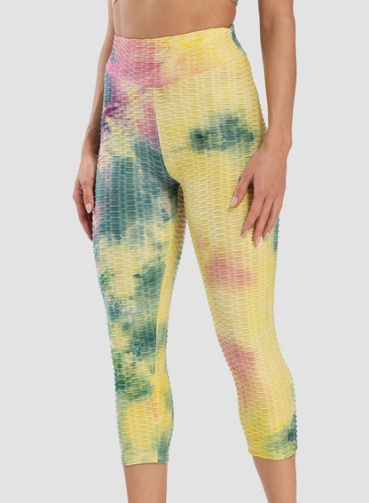 Fittoo Tie-dyed Ruched Leggings Textured Scrunch Butt Honeycomb Leggings