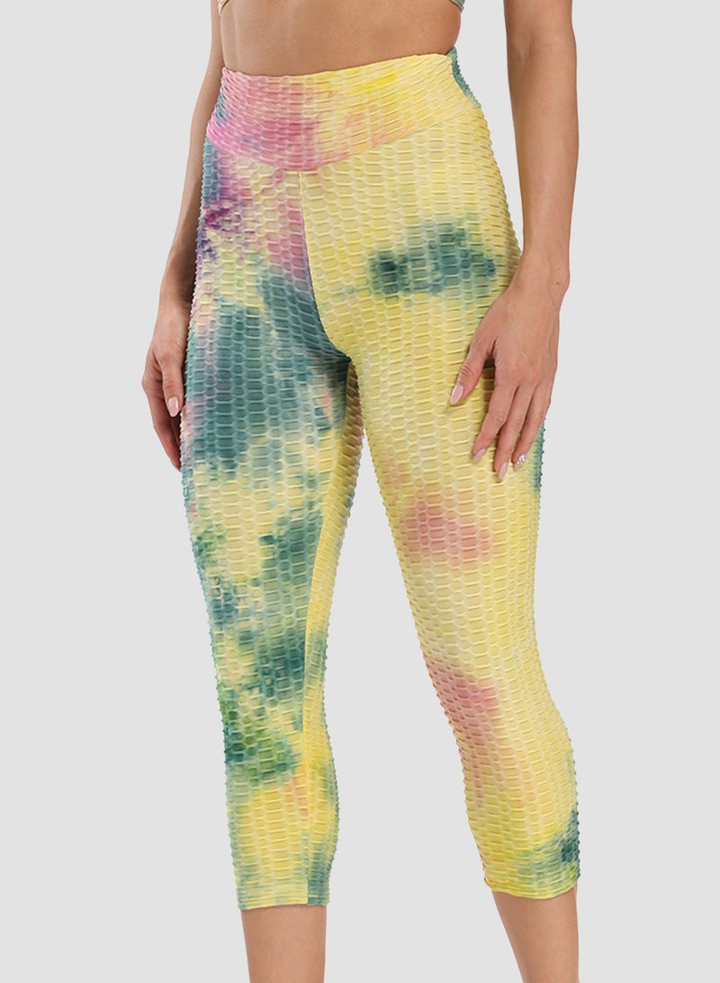 Fittoo Tie-dyed Ruched Leggings Textured Scrunch Butt Honeycomb Leggings