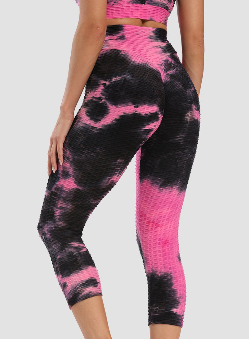 Fittoo Tie-dyed Ruched Leggings Textured Scrunch Butt Honeycomb Leggings