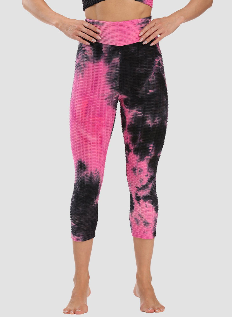 Fittoo Tie-dyed Ruched Leggings Textured Scrunch Butt Honeycomb Leggings