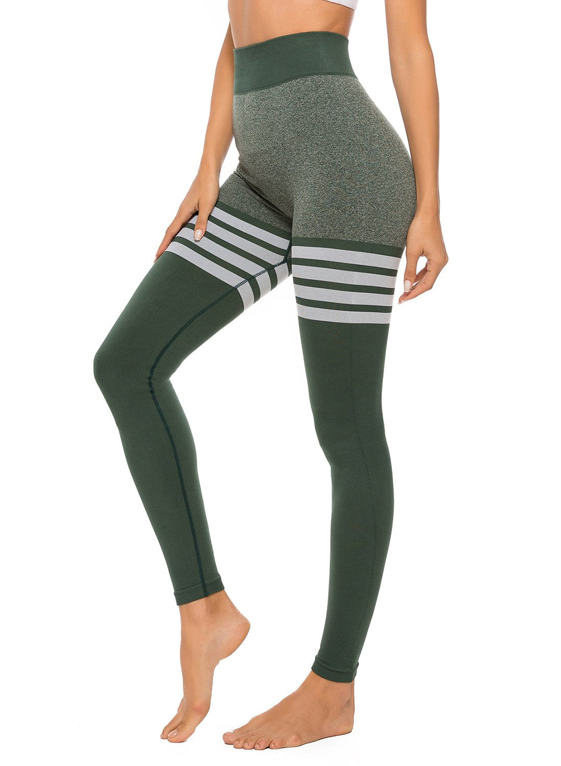 Contrast Color Stripes Seamless Women Yoga Pants-JustFittoo