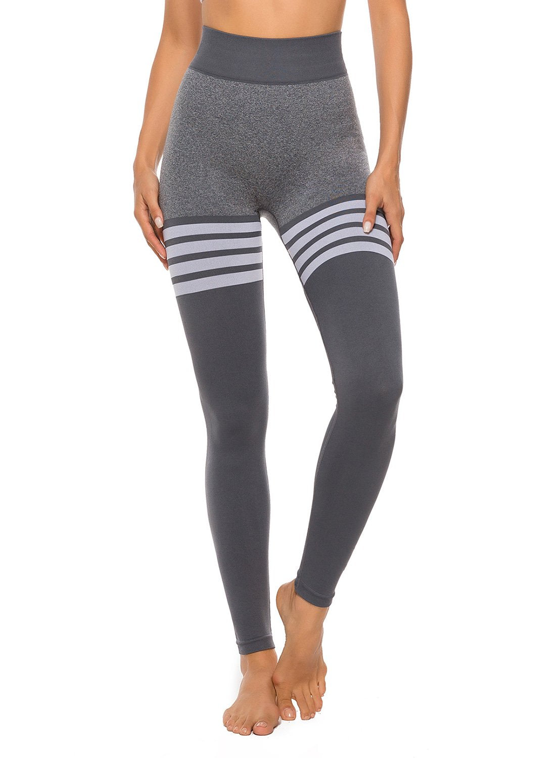 Contrast Color Stripes Seamless Women Yoga Pants-JustFittoo