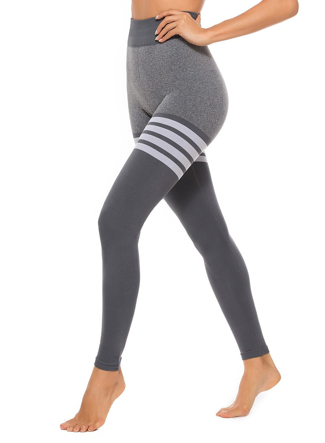 Contrast Color Stripes Seamless Women Yoga Pants-JustFittoo