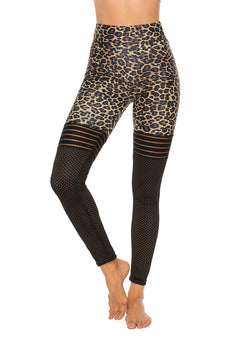 Women's Leopard Print Mesh Stitching Ruched Yoga Pants-JustFittoo