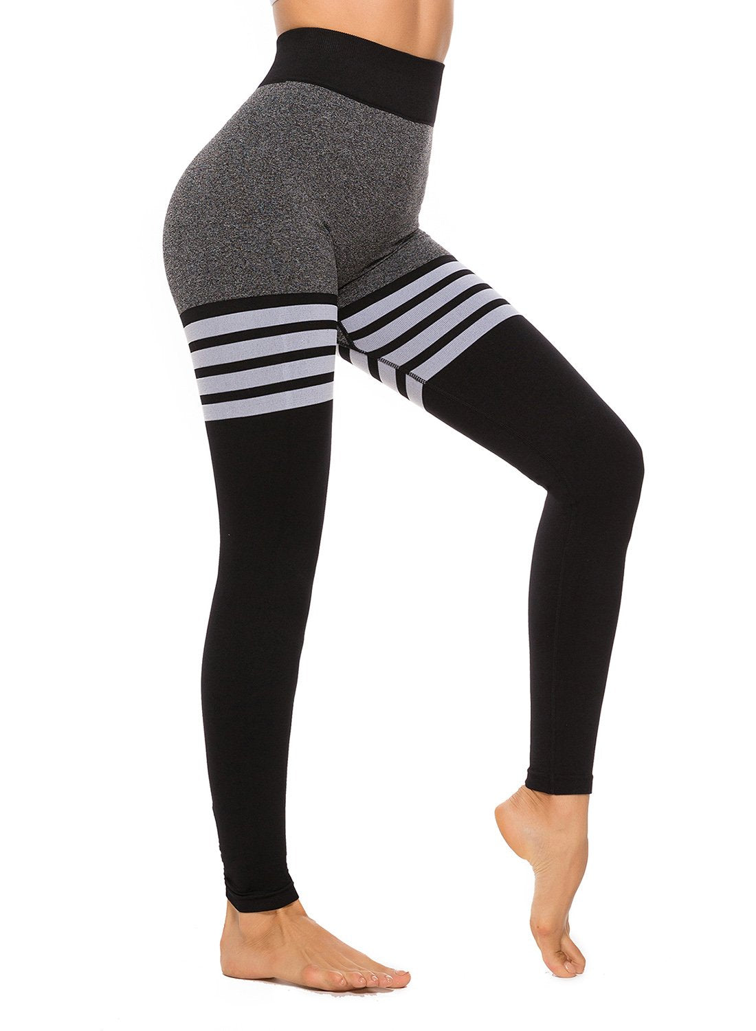 Contrast Color Stripes Seamless Women Yoga Pants-JustFittoo