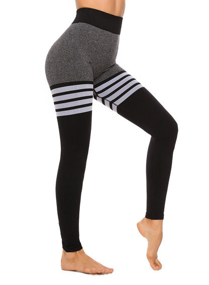 Contrast Color Stripes Seamless Women Yoga Pants-JustFittoo