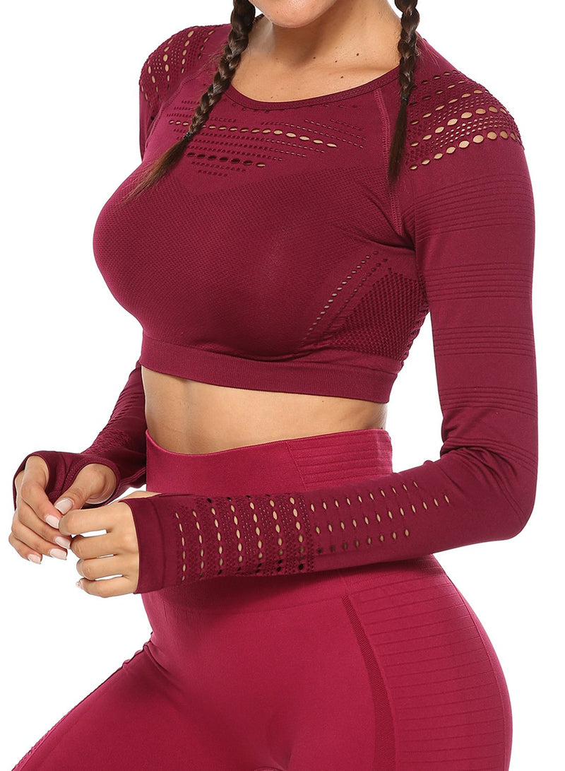 Women's Seamless Long Sleeve Hollow Crop Top