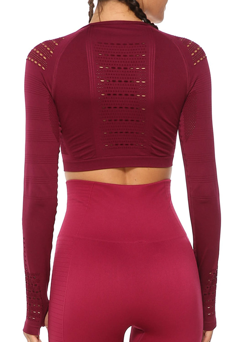 Women's Seamless Long Sleeve Hollow Crop Top