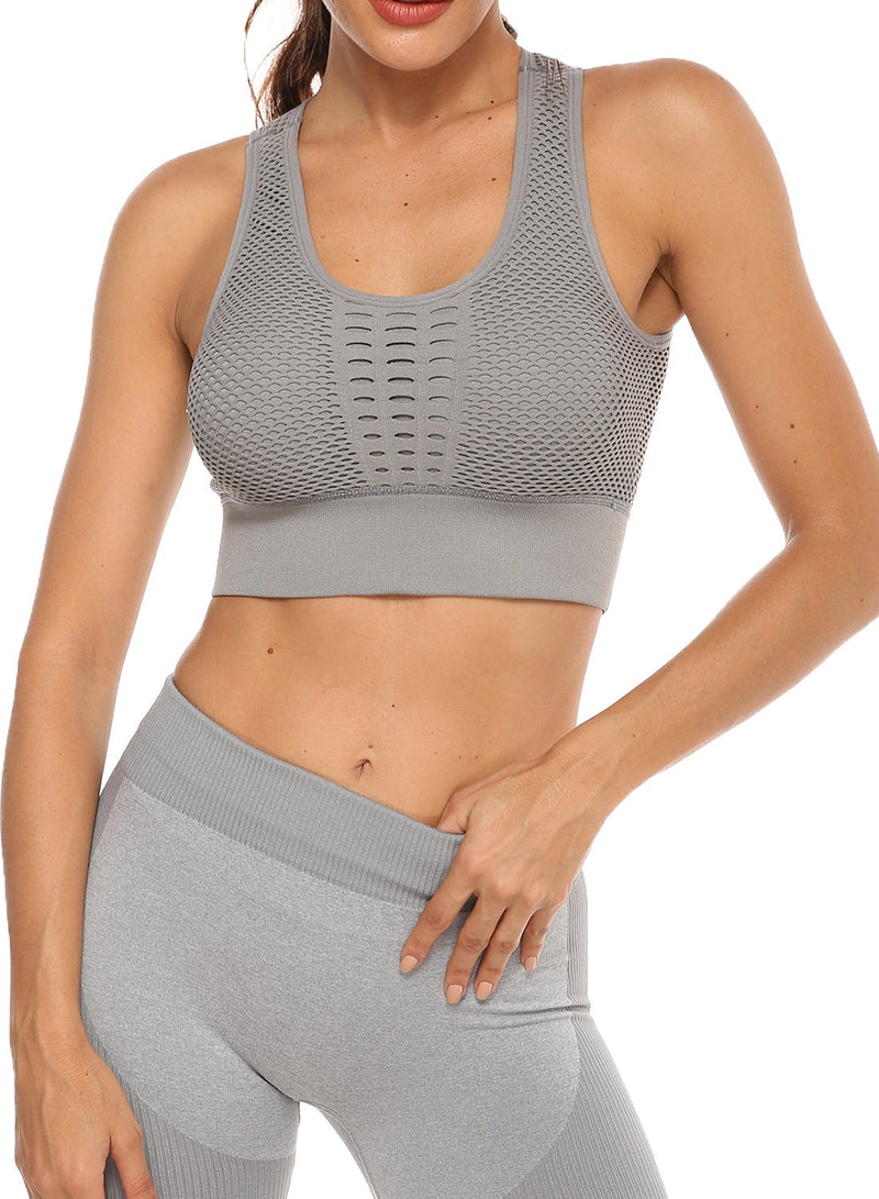 Women's Grid Mesh Back Hollow Out Ultra Soft Seamless Top Bra