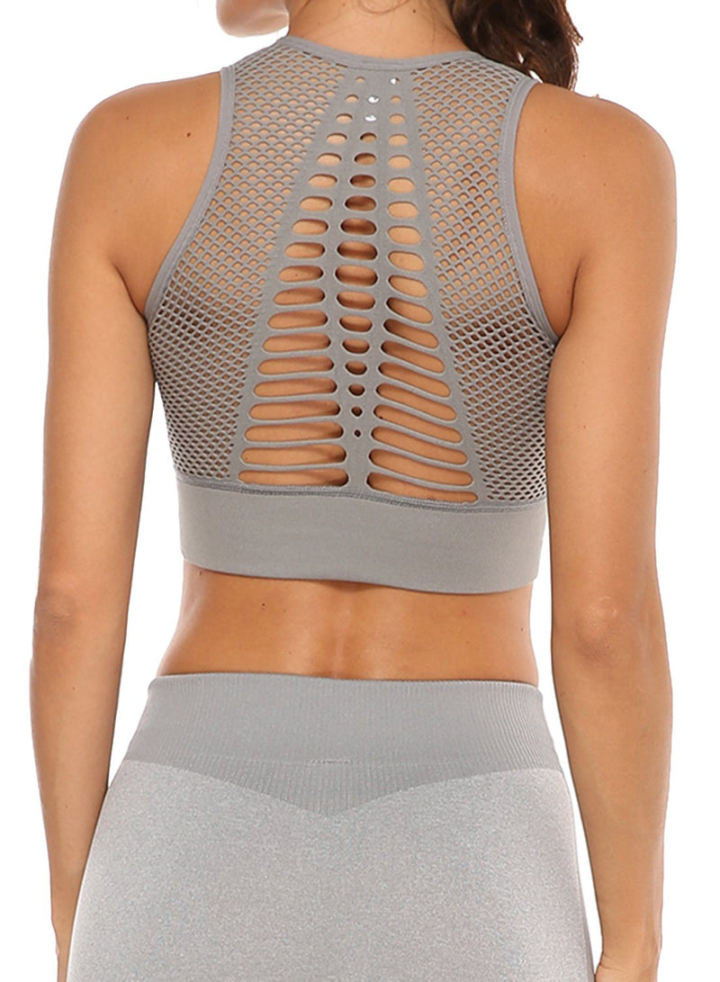 Women's Grid Mesh Back Hollow Out Ultra Soft Seamless Top Bra