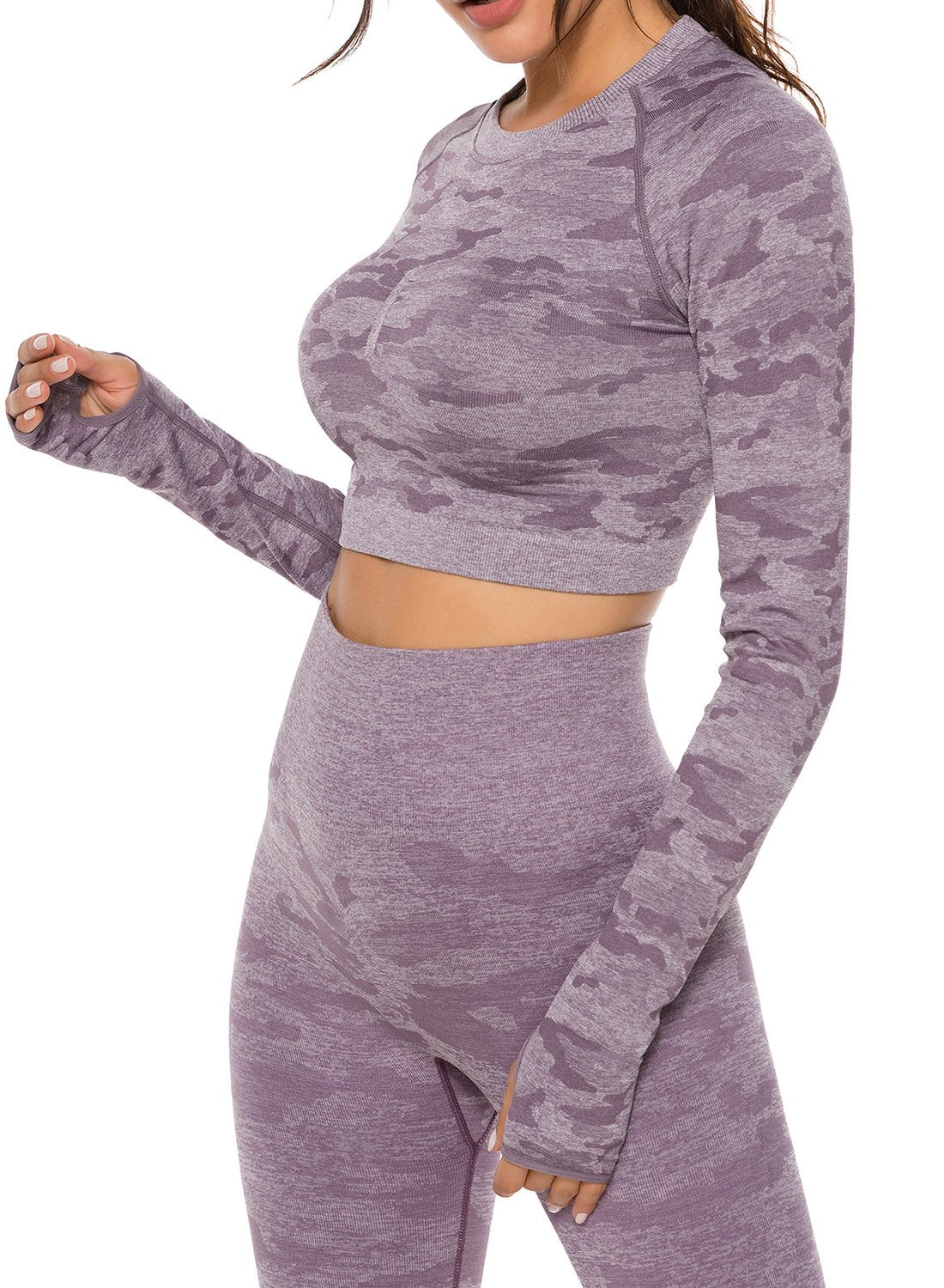 Women's Camouflage Seamless Back Hollow Pleating Yoga Top